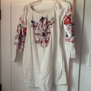 Free People White and Red Long Sleeve Dress